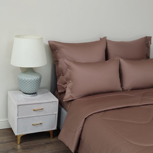 Постельное белье без пододеяльника с одеялом Sofi De Marko PREMIUM MAKO хлопковый сатин капучино евро, фото, фотография