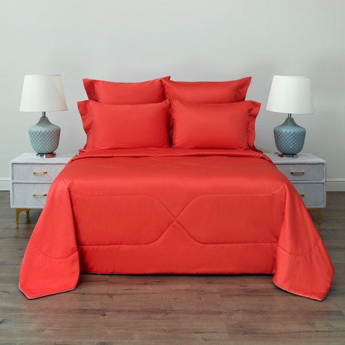 Постельное белье без пододеяльника с одеялом Sofi De Marko PREMIUM MAKO хлопковый сатин красный евро, фото, фотография