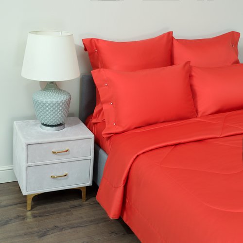 Постельное белье без пододеяльника с одеялом Sofi De Marko PREMIUM MAKO хлопковый сатин красный евро, фото, фотография