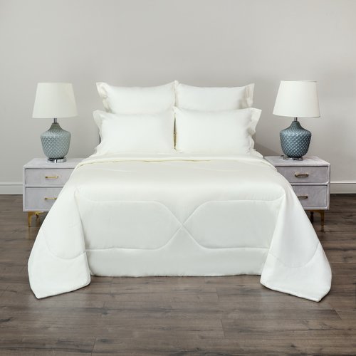 Постельное белье без пододеяльника с одеялом Sofi De Marko PREMIUM MAKO хлопковый сатин молочный евро, фото, фотография