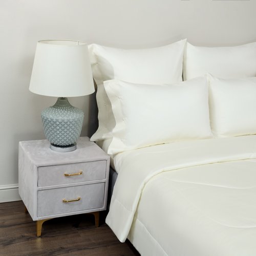 Постельное белье без пододеяльника с одеялом Sofi De Marko PREMIUM MAKO хлопковый сатин молочный евро, фото, фотография