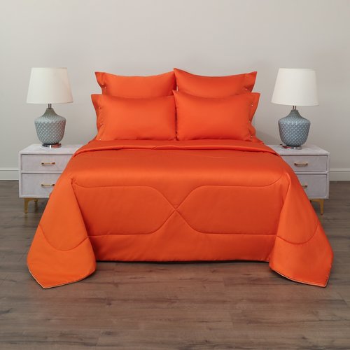 Постельное белье без пододеяльника с одеялом Sofi De Marko PREMIUM MAKO хлопковый сатин оранжевый евро, фото, фотография
