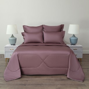 Постельное белье без пододеяльника с одеялом Sofi De Marko PREMIUM MAKO хлопковый сатин пурпурно-дымчатый евро