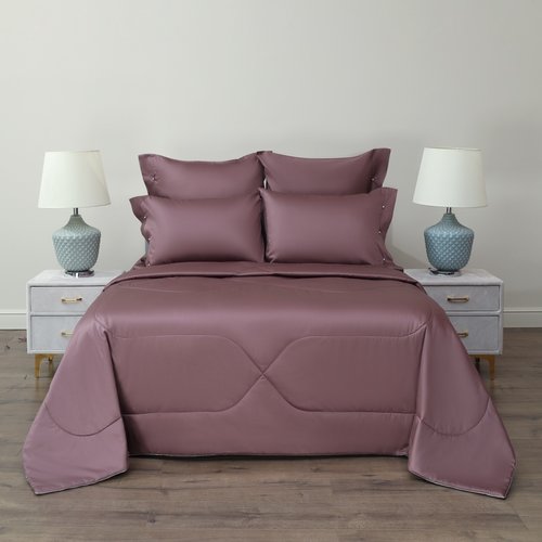 Постельное белье без пододеяльника с одеялом Sofi De Marko PREMIUM MAKO хлопковый сатин пурпурно-дымчатый евро, фото, фотография