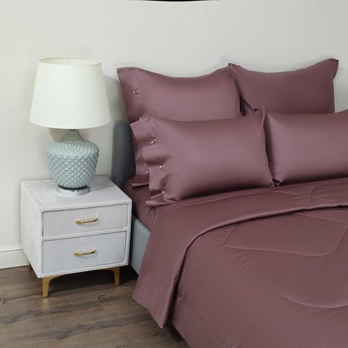 Постельное белье без пододеяльника с одеялом Sofi De Marko PREMIUM MAKO хлопковый сатин пурпурно-дымчатый евро, фото, фотография