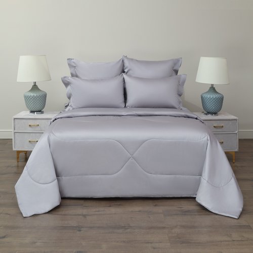 Постельное белье без пододеяльника с одеялом Sofi De Marko PREMIUM MAKO хлопковый сатин серый евро, фото, фотография