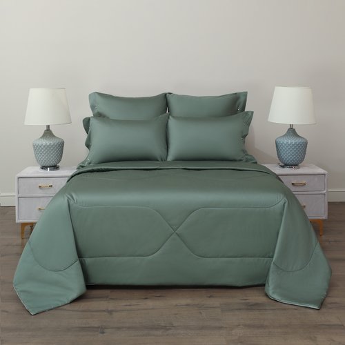 Постельное белье без пододеяльника с одеялом Sofi De Marko PREMIUM MAKO хлопковый сатин темно-зеленый евро, фото, фотография