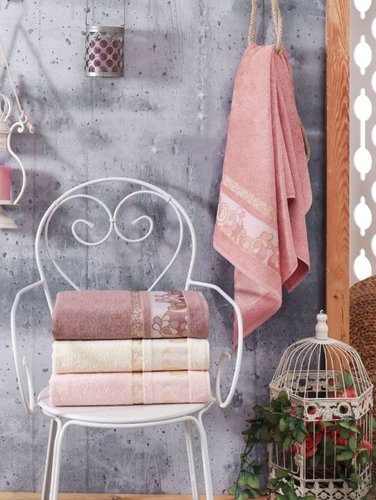 Полотенце для ванной DO&CO HANNA хлопковая махра пудра 50х90, фото, фотография