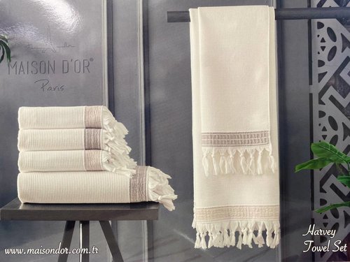 Подарочный набор полотенец для ванной 3 пр. Maison Dor HARVEY хлопковая вафля/махра бежевый, фото, фотография