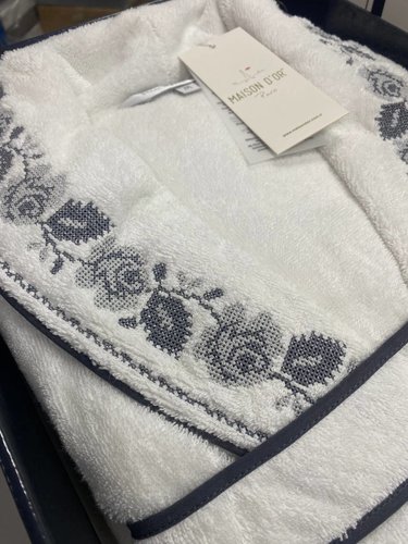 Халат женский с тапочками Maison Dor ROSANNA хлопковая махра белый+антрацит S, фото, фотография