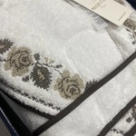 Халат женский с тапочками Maison Dor ROSANNA хлопковая махра белый+коричневый M, фото, фотография