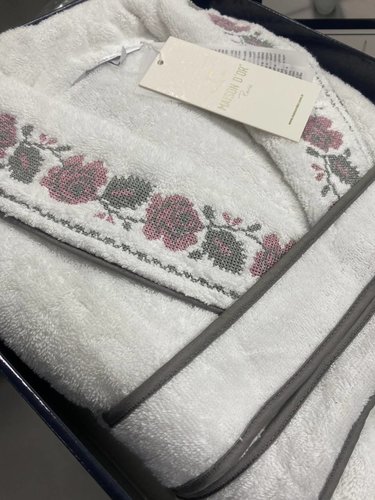 Халат женский с тапочками Maison Dor ROSANNA хлопковая махра белый+серый S, фото, фотография