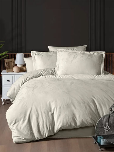 Постельное белье First Choice STESHA хлопковый сатин-жаккард beige евро, фото, фотография