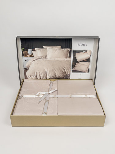 Постельное белье First Choice STESHA хлопковый сатин-жаккард beige евро, фото, фотография