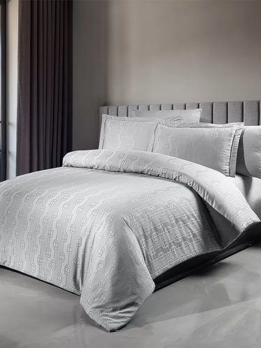 Постельное белье First Choice NOREL хлопковый сатин-жаккард grey евро, фото, фотография