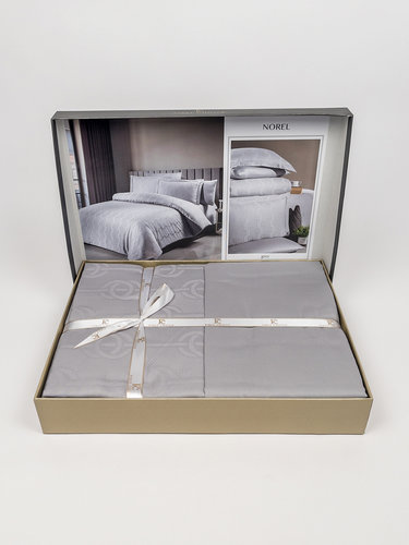 Постельное белье First Choice NOREL хлопковый сатин-жаккард grey евро, фото, фотография