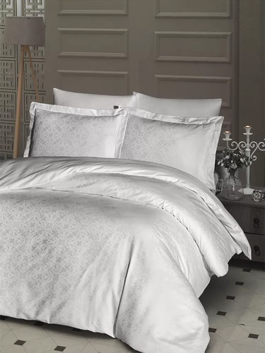 Постельное белье First Choice LAMONE хлопковый сатин-жаккард cream евро, фото, фотография