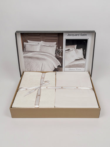 Постельное белье First Choice LAMONE хлопковый сатин-жаккард cream евро, фото, фотография