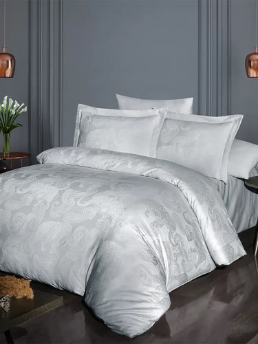Постельное белье First Choice DORETA хлопковый сатин-жаккард silver евро, фото, фотография