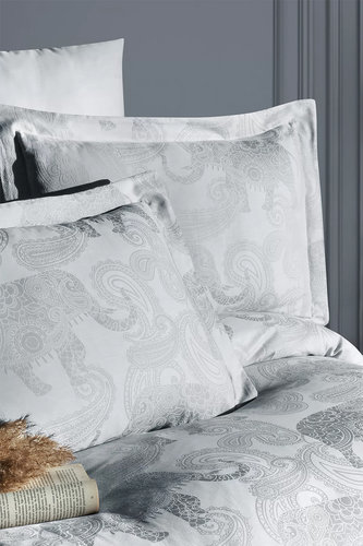 Постельное белье First Choice DORETA хлопковый сатин-жаккард silver евро, фото, фотография