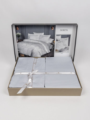 Постельное белье First Choice DORETA хлопковый сатин-жаккард silver евро, фото, фотография