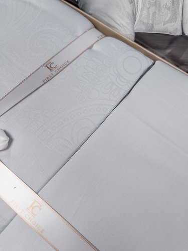 Постельное белье First Choice DORETA хлопковый сатин-жаккард silver евро, фото, фотография