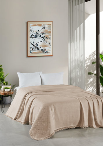 Вафельная простыня-покрывало для укрывания (пике) DO&CO PETEK хлопок бежевый 160х220, фото, фотография