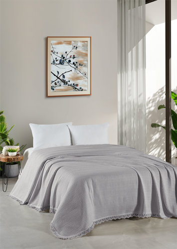 Вафельная простыня-покрывало для укрывания (пике) DO&CO PETEK хлопок серый 160х220, фото, фотография