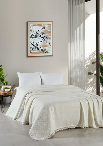 Вафельная простыня-покрывало для укрывания (пике) DO&CO PETEK хлопок кремовый 160х220, фото, фотография