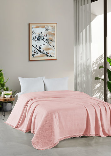 Вафельная простыня-покрывало для укрывания (пике) DO&CO PETEK хлопок розовый 160х220, фото, фотография