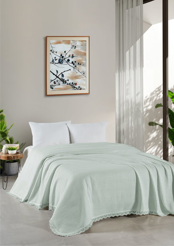 Вафельная простыня-покрывало для укрывания (пике) DO&CO PETEK хлопок зелёный 160х220, фото, фотография