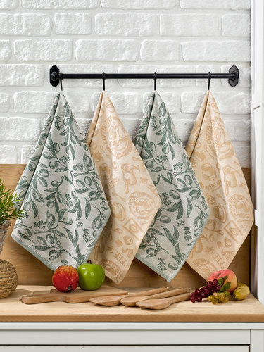 Подарочный набор полотенец для кухни 50х60(4) Meteor BRUNCH COFFEE хлопковая вафля, фото, фотография