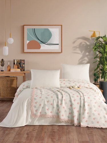 Вафельная простыня-покрывало для укрывания (пике) DO&CO TUL хлопок персиковый 220х240, фото, фотография