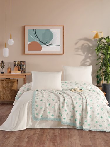 Вафельная простыня-покрывало для укрывания (пике) DO&CO TUL хлопок зелёный 220х240, фото, фотография