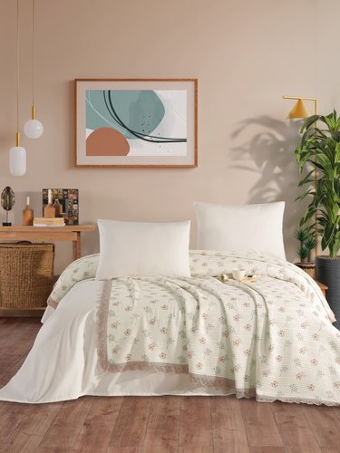 Вафельная простыня-покрывало для укрывания (пике) DO&CO TUL хлопок бежевый 220х240, фото, фотография