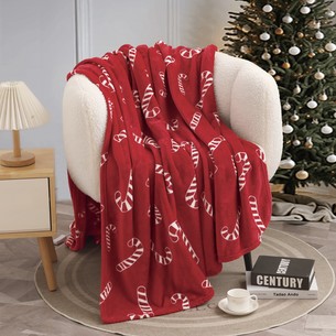 Плед-покрывало Sofi De Marko CHRISTMAS CANDY велсофт крансый 150х200