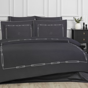 Постельное белье Tivolyo Home CHANEL хлопковый люкс-сатин антрацит евро