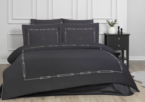 Постельное белье Tivolyo Home CHANEL хлопковый люкс-сатин антрацит евро, фото, фотография