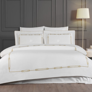 Постельное белье Tivolyo Home CHANEL хлопковый люкс-сатин кремовый+золотой евро