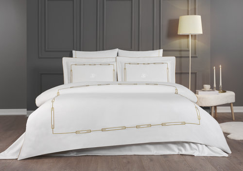 Постельное белье Tivolyo Home CHANEL хлопковый люкс-сатин кремовый+золотой евро, фото, фотография