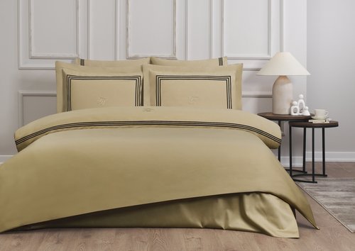 Постельное белье Tivolyo Home LINE хлопковый люкс-сатин горчичный евро, фото, фотография