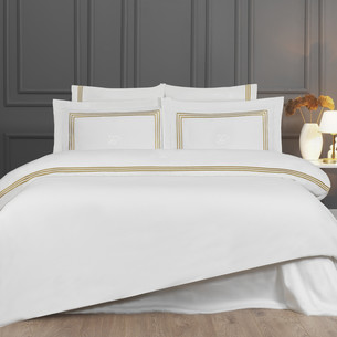 Постельное белье Tivolyo Home LINE хлопковый люкс-сатин кремовый+золотой евро