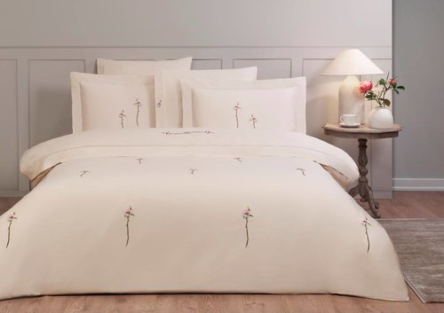 Постельное белье Tivolyo Home NEW CLEMATIS хлопковый люкс-сатин бежевый евро, фото, фотография