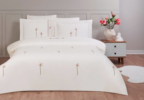 Постельное белье Tivolyo Home NEW CLEMATIS хлопковый люкс-сатин белый евро, фото, фотография