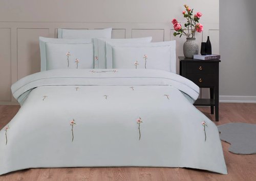 Постельное белье Tivolyo Home NEW CLEMATIS хлопковый люкс-сатин серый евро, фото, фотография