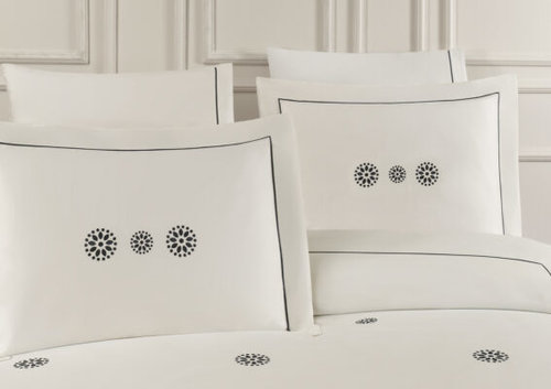 Постельное белье Tivolyo Home LOTUS хлопковый люкс-сатин кремовый+синий евро, фото, фотография