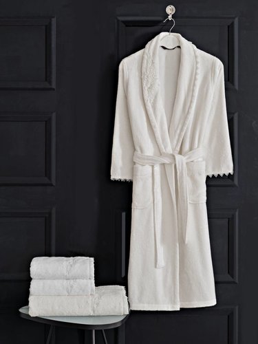 Халат женский Soft Cotton PERLA хлопковая махра белый S, фото, фотография