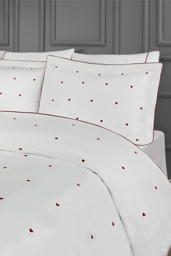 Постельное белье Tivolyo Home TIAMO хлопковый сатин делюкс белый+красный евро, фото, фотография