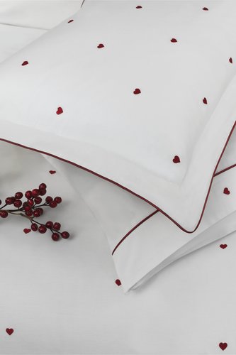 Постельное белье Tivolyo Home TIAMO хлопковый сатин делюкс белый+красный евро, фото, фотография