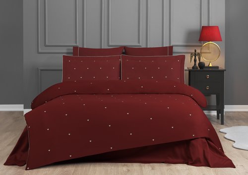 Постельное белье Tivolyo Home TIAMO хлопковый сатин делюкс красный+белый евро, фото, фотография